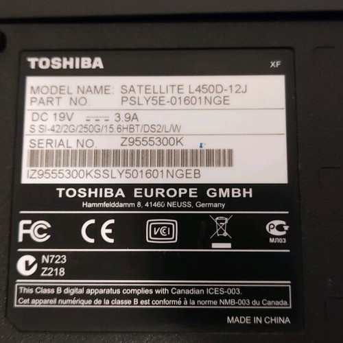 Toshiba laptop l450d used for parts with broken hinge