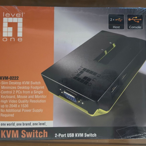 LevelOne KVM-0222 2-Port USB KVM Switch new