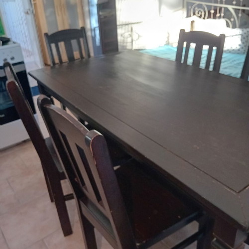 Wooden dining set black color used, table 85x160 cm with 6 chairs