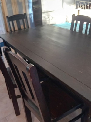 Wooden dining set black color used, table 85x160 cm with 6 chairs