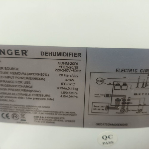 Singer SDHM-20L Dry Up Eco dehumidifier like new with compressor