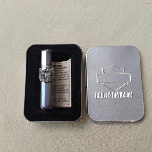 Zippo Slim Midnight Chrome Harley-Davidson Wing lighter mint condition