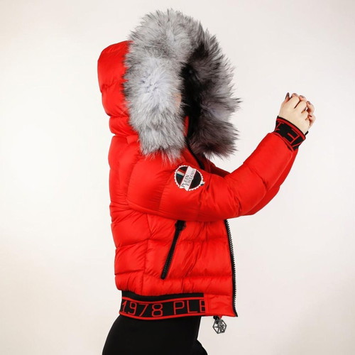 Luxury women's winter jacket with fur hood, new, red