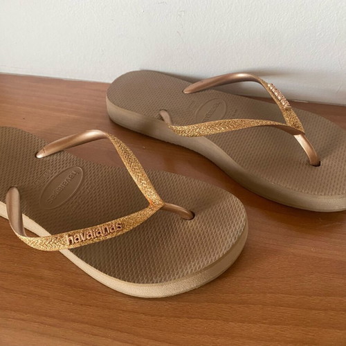 Havaianas Glitter Rose Gold Platform Flip Flops Like New Size 37-38
