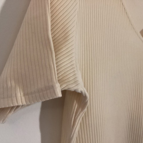 Vintage St Michael Cream Ribbed V-Neck Top cotton blend size M like new