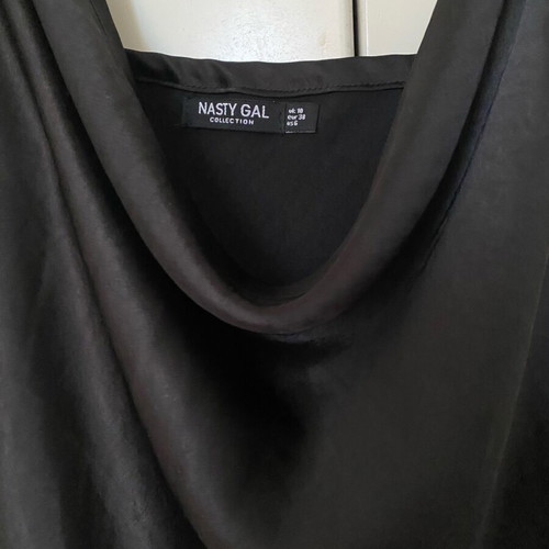 Nasty Gal Black Satin Cowl Neck Slip Midi Dress like new