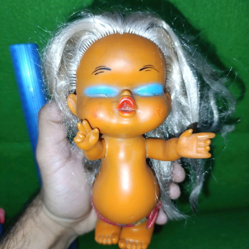 Vintage Hawaiian doll 70s used with thick hair and panties