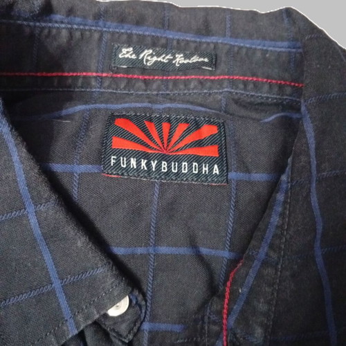 Funky Buddha Boys' Dress Shirt used, size L, black and blue