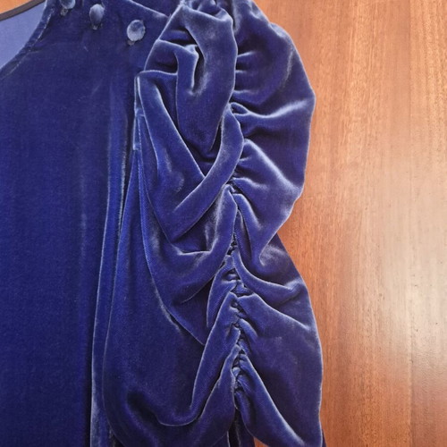 Sezane velvet blouse with sleeve ruching, new, blue, size L