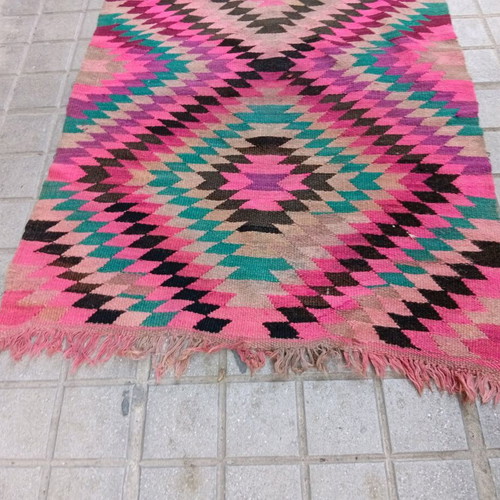 Kilim runner rug used, ethnic style