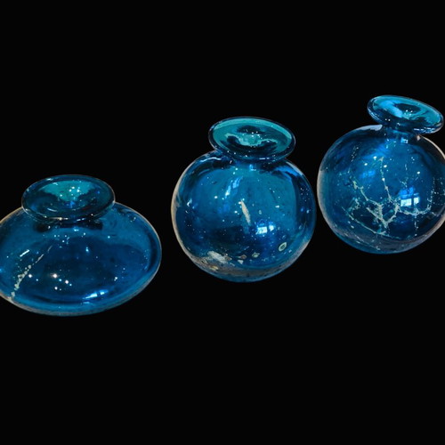 Decorative jars like new, set of 3, blue turquoise blown glass