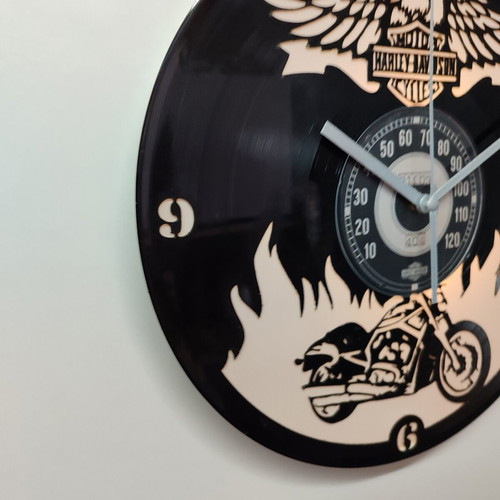 Harley Davidson wall clock made from vinyl record with LED light