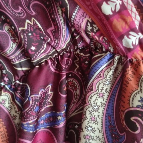 Boho Paisley Mini Dress Tunic with Belt satin texture, new, L-XL
