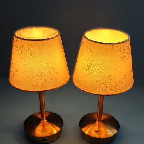 Egobasic cordless table lamps set of two new gold with fabric shades