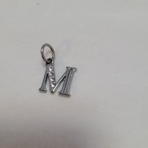Silver letter "M" pendant with 4 rhinestones