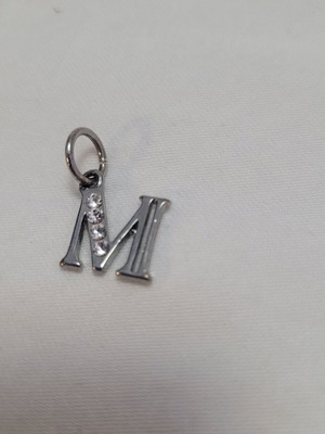 Silver letter "M" pendant with 4 rhinestones
