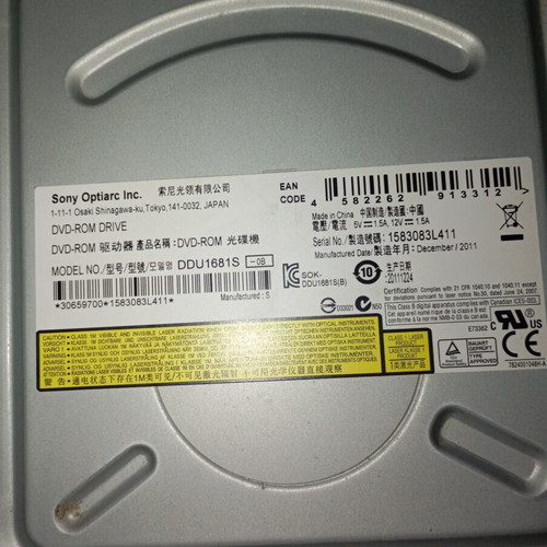 Sony Optiarc DVD-ROM Drive used, SATA, model DDU1681S
