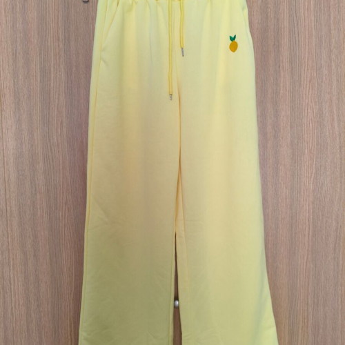 Shein Wide Leg Pants Medium lemon embroidery like new