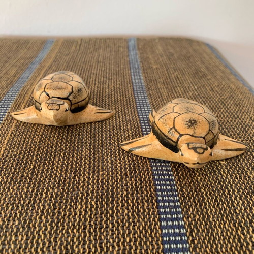 Wooden small turtles new, set of 2 handmade decorative