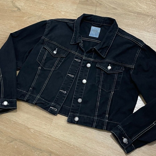 Pink Woman black denim jacket size M like new
