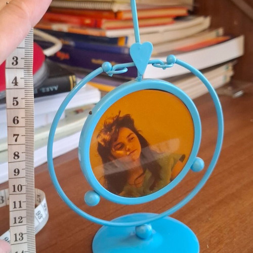 Blue metal tabletop photo frame, 15 cm height