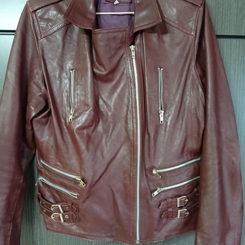Women's leather jacket used, genuine leather, red