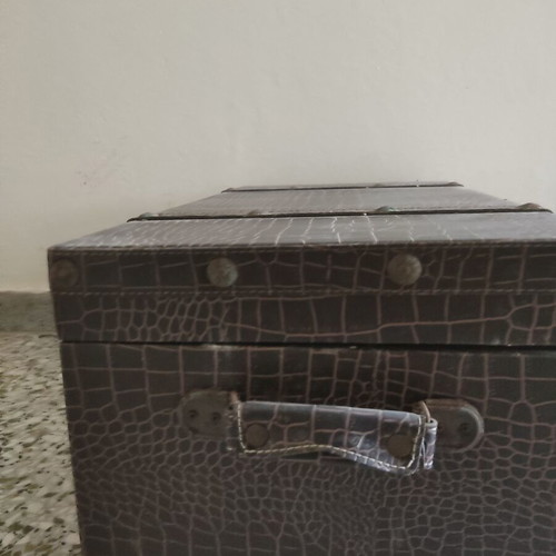 Vintage large trunk with embossed leather like new