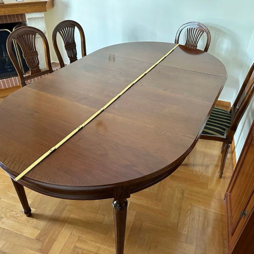 Handmade carved dining set like new, solid iroko wood