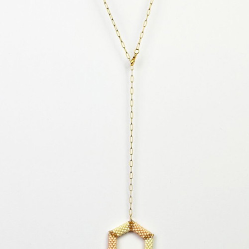 Delicate beige necklace with hexagonal pendant custom made