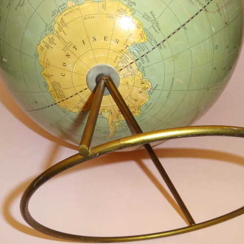 Vintage Atlas Globe on Large Metal Base, Used, 1970s