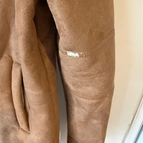 Bershka shearling coat used, brown suede with beige lining