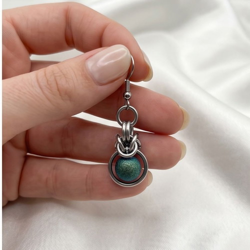 Byzantine Earrings with Emerald Green Beads Steel new