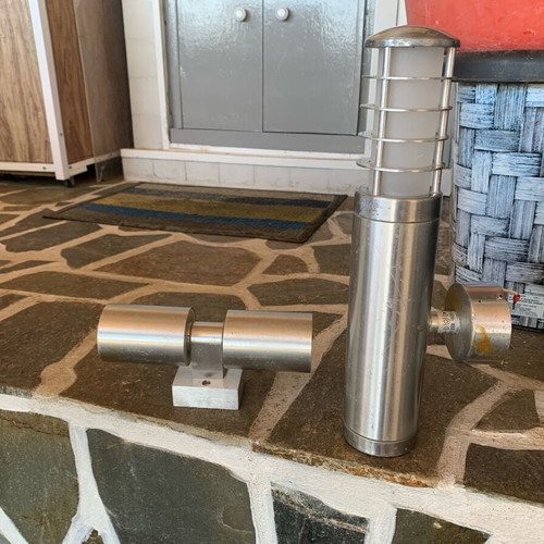 Outdoor lighting set used, 2 pieces, stainless steel (Inox)