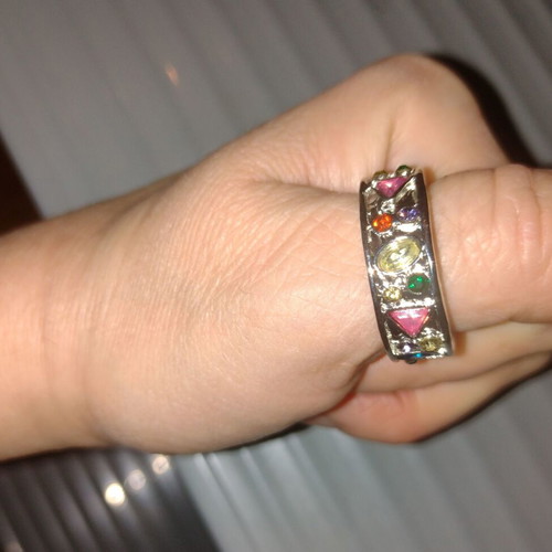Ring hoop new with multicolored crystals and silver plating
