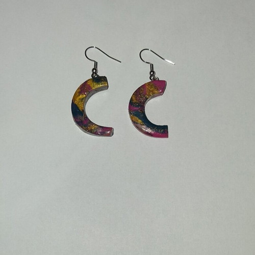 Handmade colorful earrings with steel hoops, new