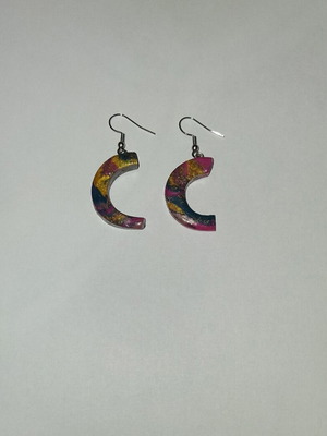 Handmade colorful earrings with steel hoops, new