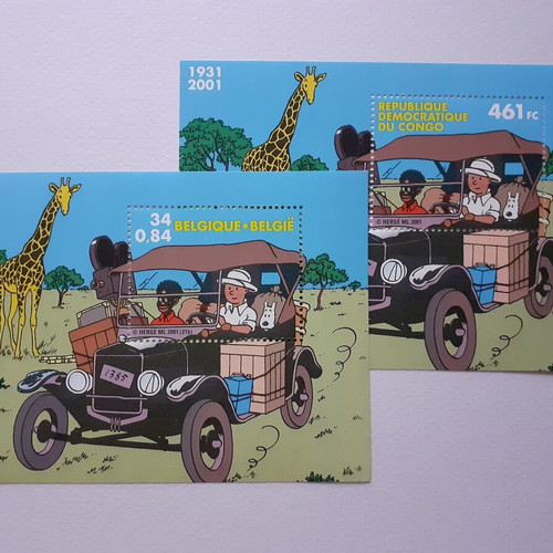 Tintin in Congo Stamp Sheet Block Set MNH 1931-2001 Congo & Belgium