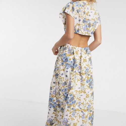 & Other Stories Retro Floral Print Cut Out Dress like new, XL, white