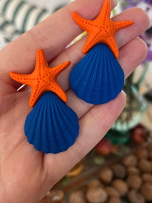 Handcrafted earrings new, blue, polymer clay