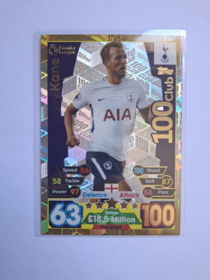 Topps Match Attax Premier League 2017-18 Harry Kane 100 Club Card New