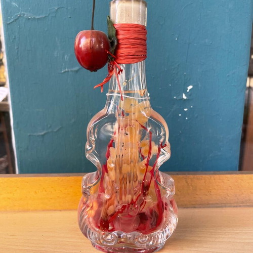 Glass decorative violin used, vintage with cherry detail