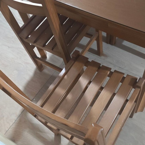 Kitchen table with 4 chairs used, wooden with glass top