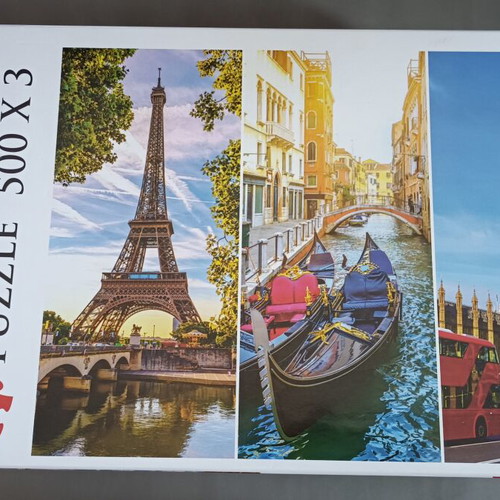 Puzzle set new, 3x 500 pieces with famous landmarks