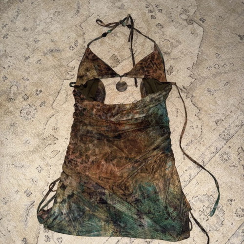 Outcast Arabi Thalassa mini dress size Small, brown and green