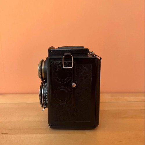 Lubitel 2 camera used with leather case