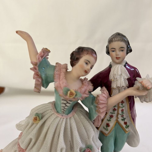 Friedrich Wilhelm Wessel German porcelain Dresden lace figurine couple