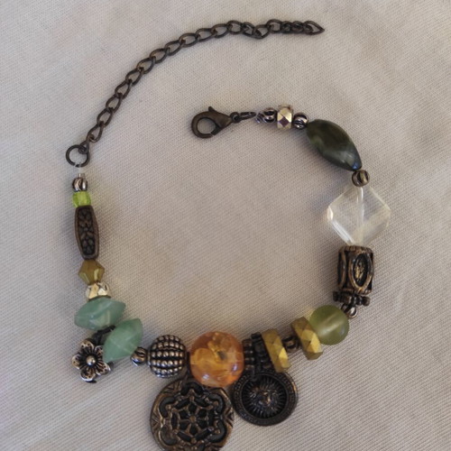 Boho vintage bracelet with beads and metal elements