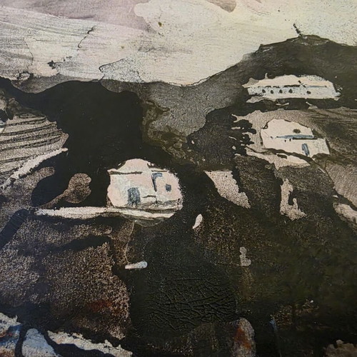 Painting Dimitris Tiniakos like new, Chinese black ink and color, Cyclades landscape