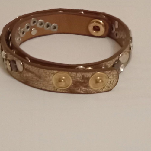 Sincera women's leather bracelet with studs and rhinestones