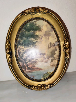Oval frame with wooden border used, vintage